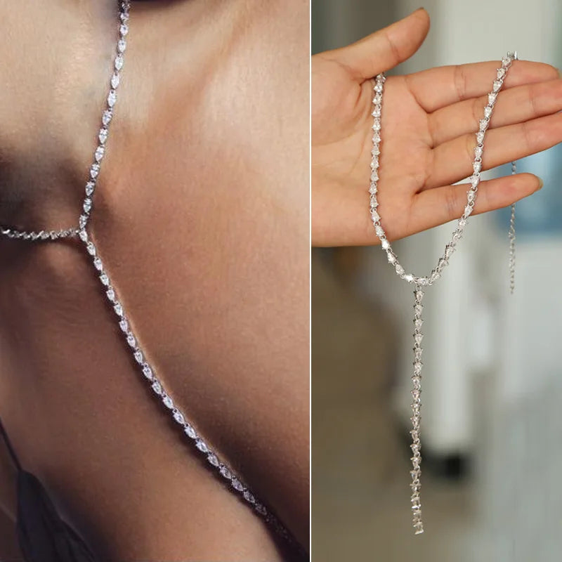 New Arrival Unique Sexy Tennis Chain Wedding Engagement Necklace 5A Tear Drop CZ Choker Luxury Long Lariat Y Bling Brass Jewelry