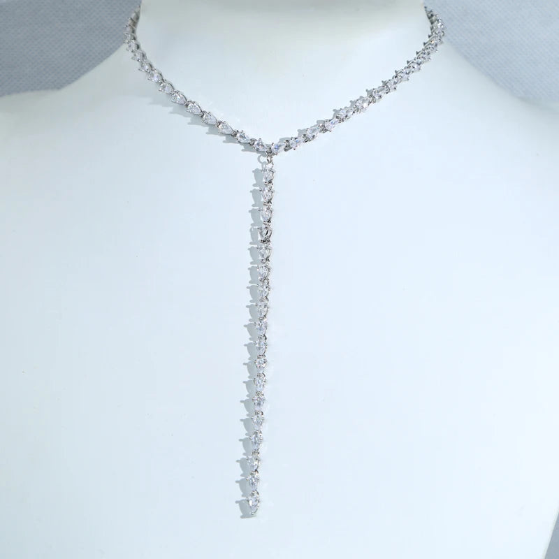 New Arrival Unique Sexy Tennis Chain Wedding Engagement Necklace 5A Tear Drop CZ Choker Luxury Long Lariat Y Bling Brass Jewelry