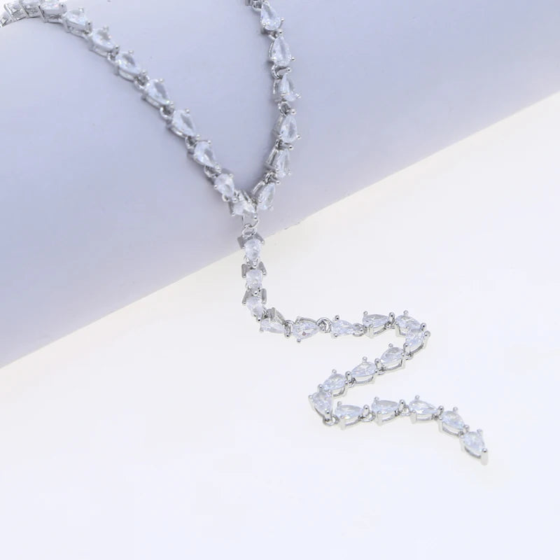 New Arrival Unique Sexy Tennis Chain Wedding Engagement Necklace 5A Tear Drop CZ Choker Luxury Long Lariat Y Bling Brass Jewelry