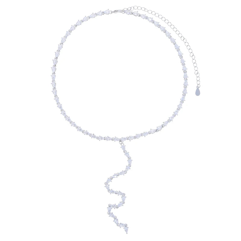 New Arrival Unique Sexy Tennis Chain Wedding Engagement Necklace 5A Tear Drop CZ Choker Luxury Long Lariat Y Bling Brass Jewelry