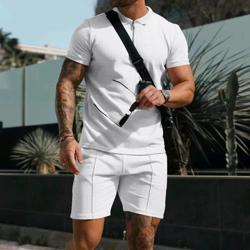 Men's Summer Polo Short‑Sleeve & Shorts Set, Trendy Casual Polo Shirt