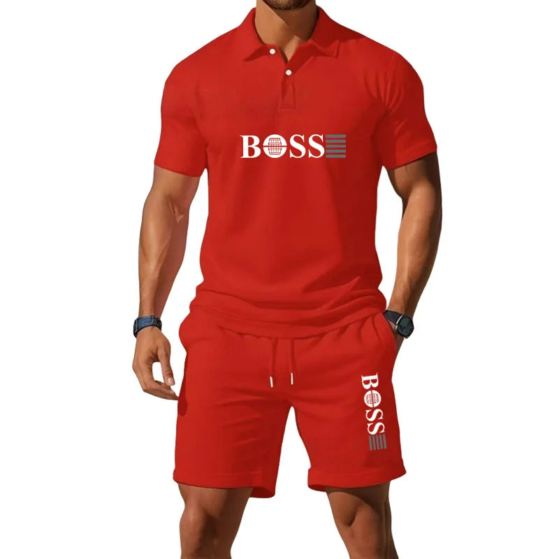 Men's Summer Casual Fashion T-Shirt Set - Men's Shorts Set, Slim Fit, Retro Money Style Collar Design