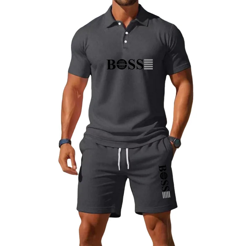 Men's Summer Casual Fashion T-Shirt Set - Men's Shorts Set, Slim Fit, Retro Money Style Collar Design