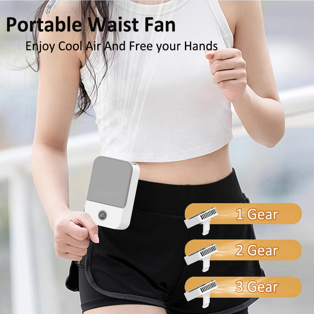 Waist Fan Portable Wearable Hanging Neck Fan USB Rechargeable Air Circulation Fan 3 Wind Speed Outdoor Bladeless Waist Clip Fan