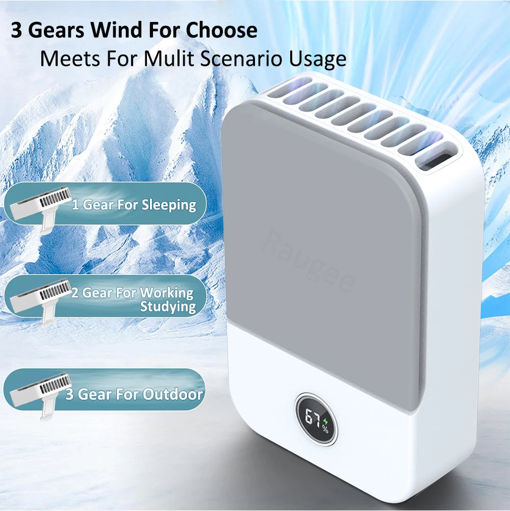 Waist Fan Portable Wearable Hanging Neck Fan USB Rechargeable Air Circulation Fan 3 Wind Speed Outdoor Bladeless Waist Clip Fan
