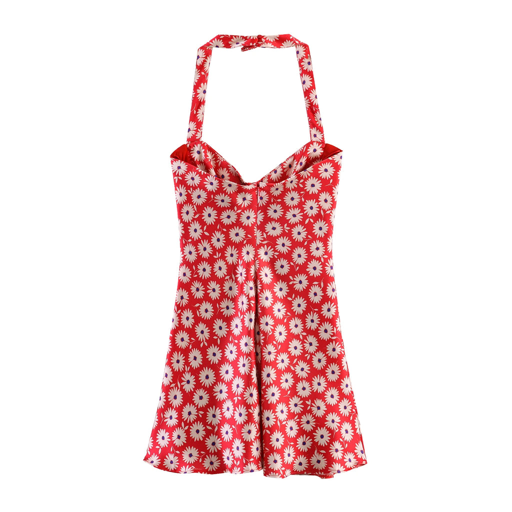 Women Floral Printed Sleeveless Strapless Mini Dresses Summer Female Hangle Neck A-Line Slim Sexy Dress Lady Chic Daily Vestidos