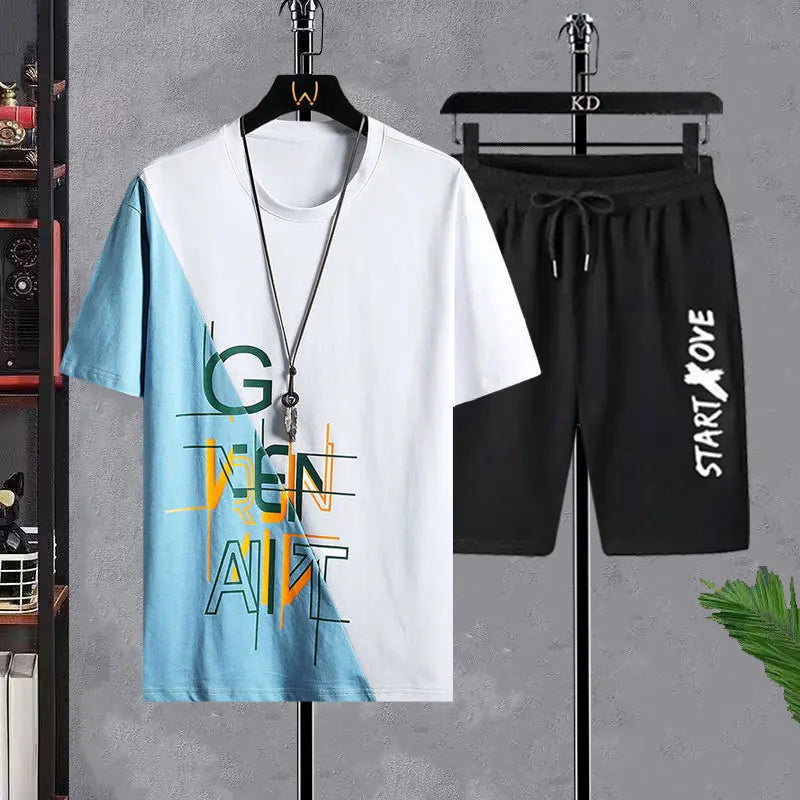 Men's T-shirt Sets Fashion Casual tracksuit men Tee Beach Shorts Sets Summer Harajuku Male Streetwear Leisure Tops men Clothes