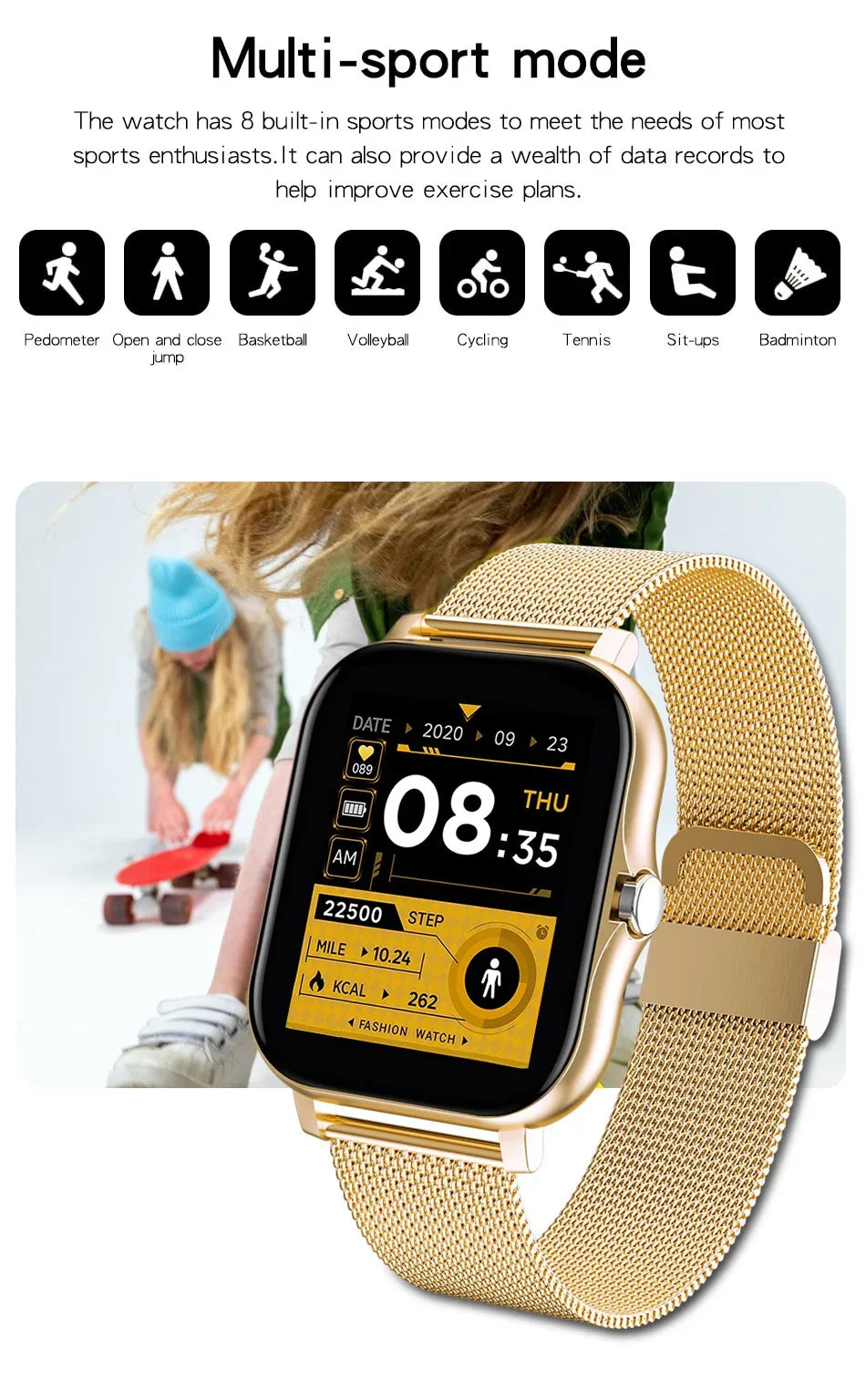 Smart watch for android phone.1.44 inch color screen full touch bluetooth call smart watch magnetic charging