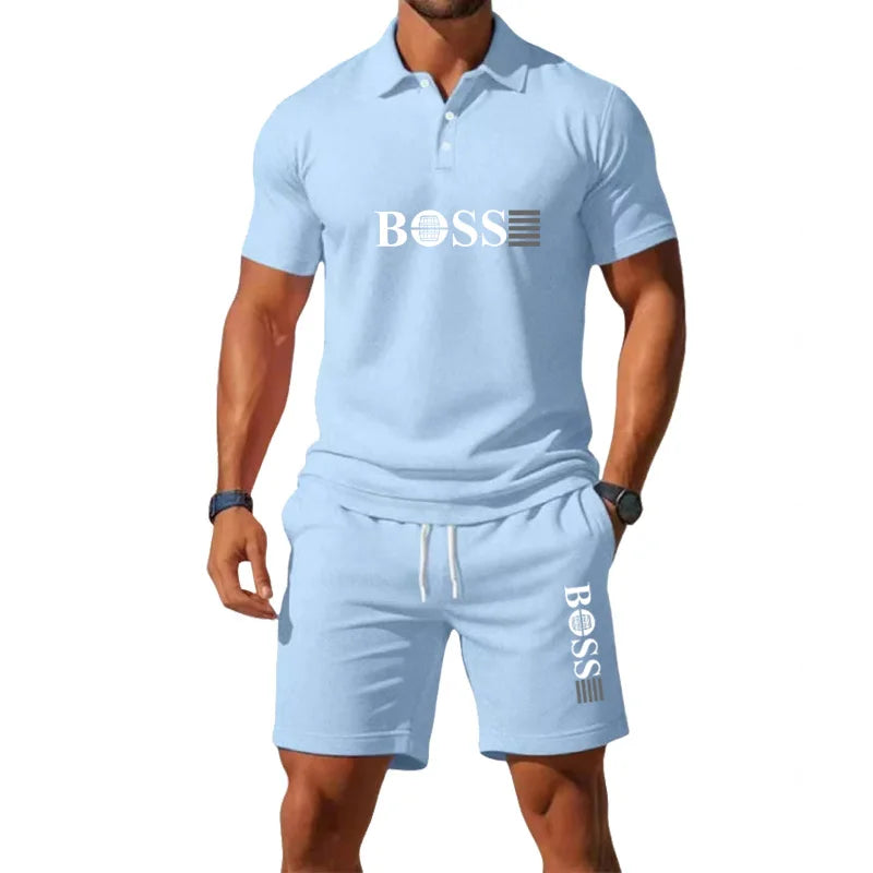 Men's Summer Casual Fashion T-Shirt Set - Men's Shorts Set, Slim Fit, Retro Money Style Collar Design
