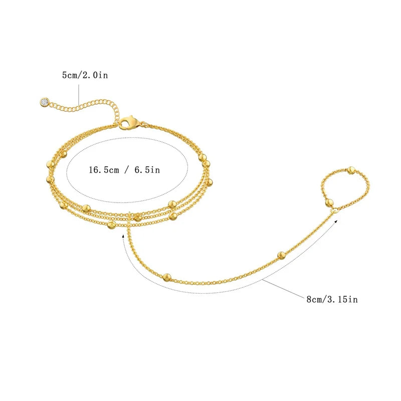 Multilayer Vintage Connected Finger Ring Bracelets for Women Handmade Thin Link Chain Bracelets Friendship Party Jewelry Gifts