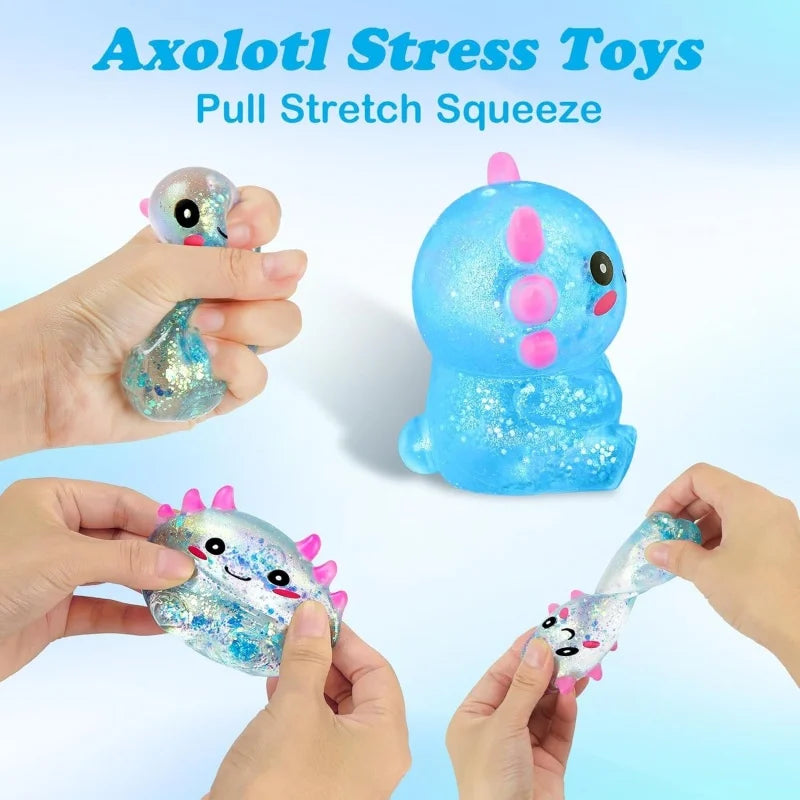Axolotl Stress Balls Squishy Sensory Fidget Toys Stress Relief Malt Sugar Ball Cute Animal Squeeze Toys for Kids Birthday Gift
