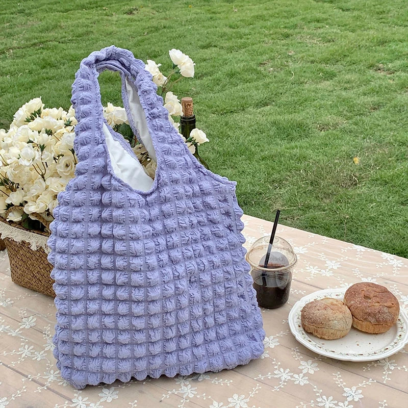 Yogodlns Summer Pleated Cloud Bag Female Candy Color Large Capacity Shoulder Bag Handbags Shopping Girls Pouch Tote Bolsas