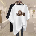 Summer Chic Letter Printing Bear T-shirt Women O-neck Short Sleeve Cotton Basic Top Tee Casual Loose Oversized Pullover 45-105Kg