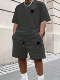 Summer Men's Sports Short Sleeved Shorts Set Street Style M Print Casual 2-piece Set Breathable Loose Fashion Outfit