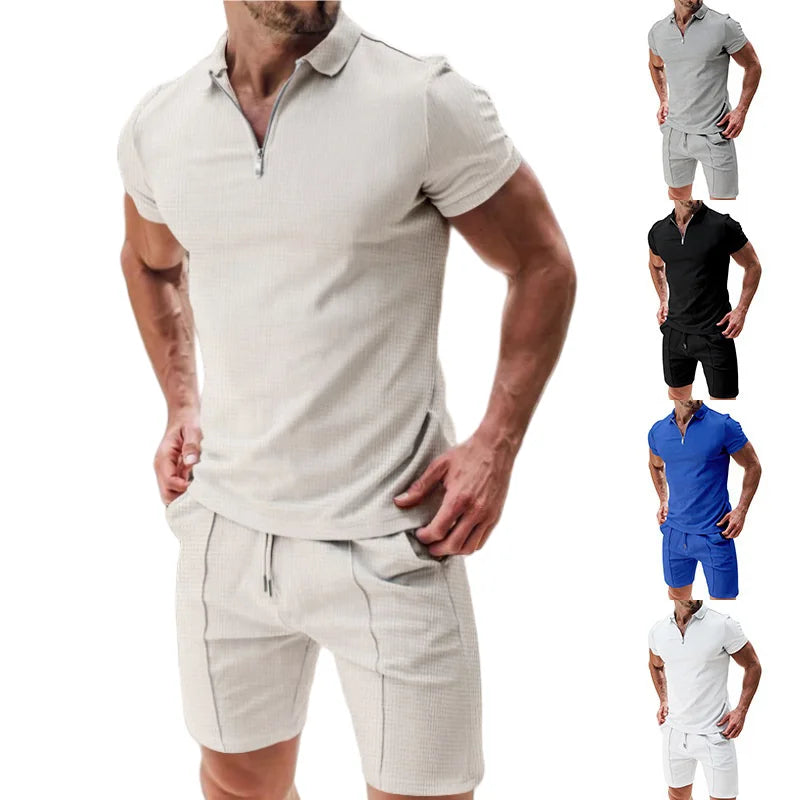 Men's Summer Polo Short‑Sleeve & Shorts Set, Trendy Casual Polo Shirt