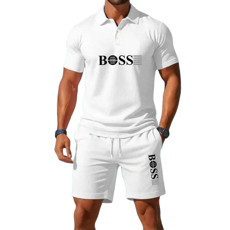 Men's Summer Casual Fashion T-Shirt Set - Men's Shorts Set, Slim Fit, Retro Money Style Collar Design