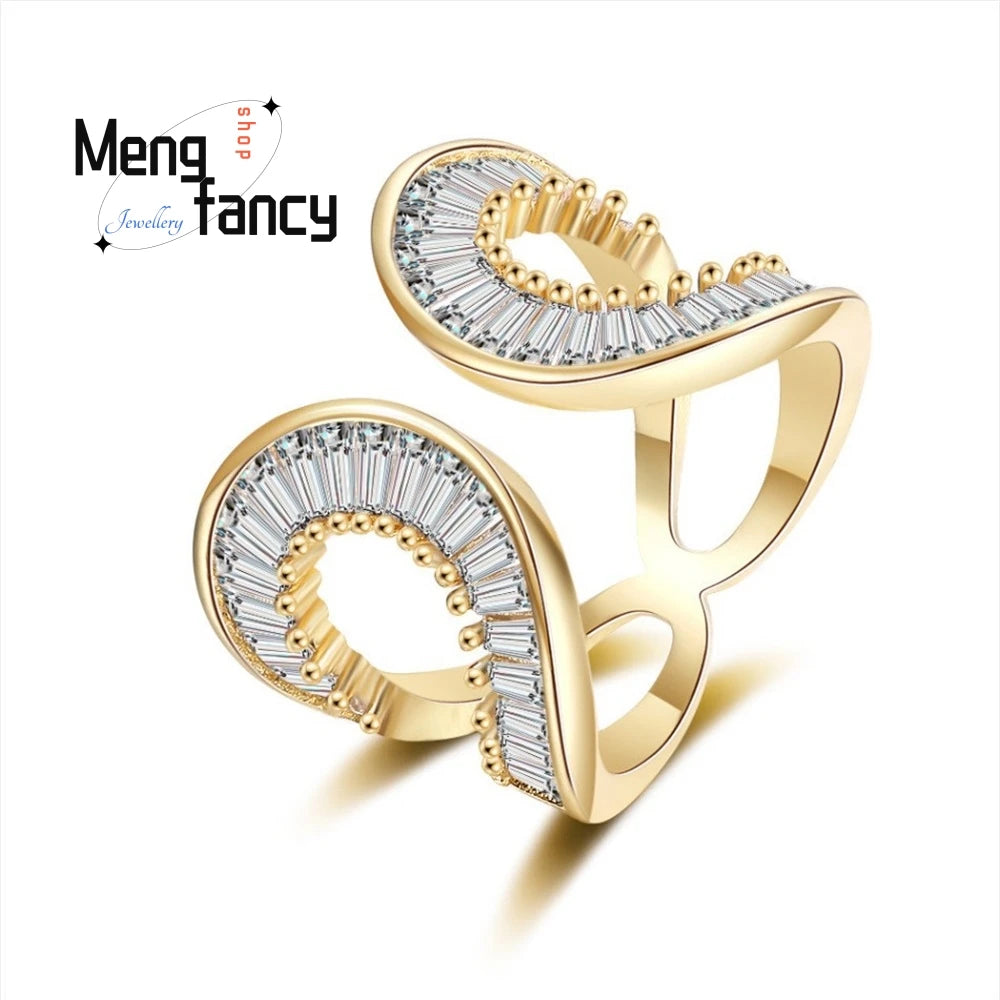 Ring Is A Fashionable And Versatile, Light Luxury Style Ring With 18K Gold And Diamond Cross Opening Fashion Jewelry Exquisite