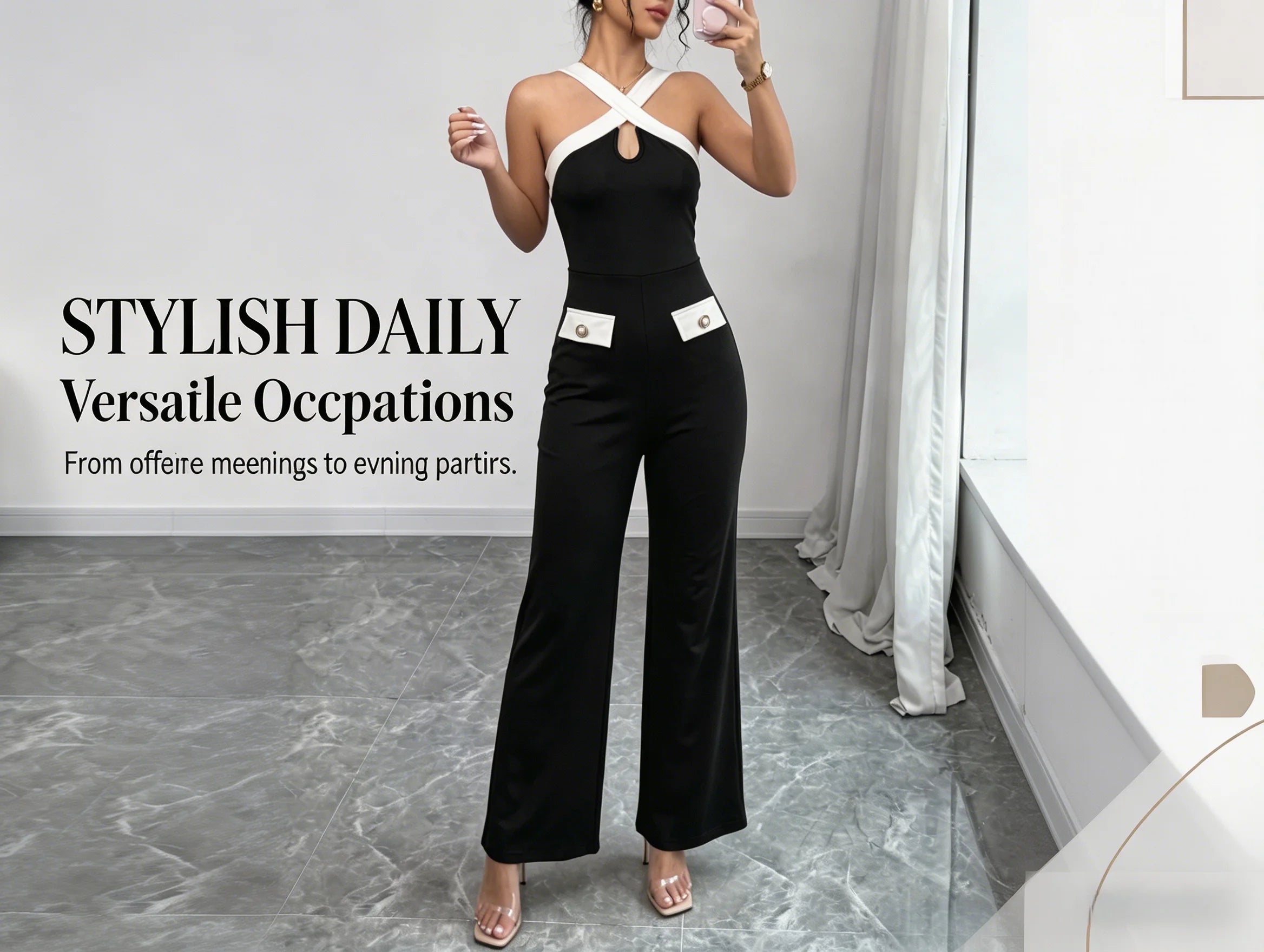 Women's Jumpsuit Crisscross Halter Neck Color-Block Design Wide Legs Pantsuit Casual Spring Summer Party Evening Formal Wear