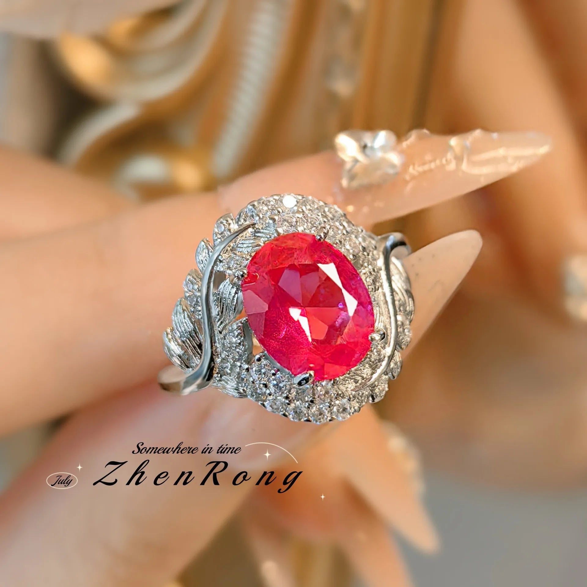 Fashion Red Corundum Ring for Women - Luxury Simulated Blood Red High-Carbon Diamond - Wedding and Engagement Exclusive Jewelry