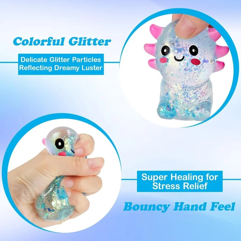 Axolotl Stress Balls Squishy Sensory Fidget Toys Stress Relief Malt Sugar Ball Cute Animal Squeeze Toys for Kids Birthday Gift