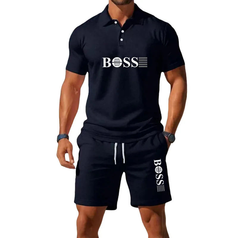 Men's Summer Casual Fashion T-Shirt Set - Men's Shorts Set, Slim Fit, Retro Money Style Collar Design