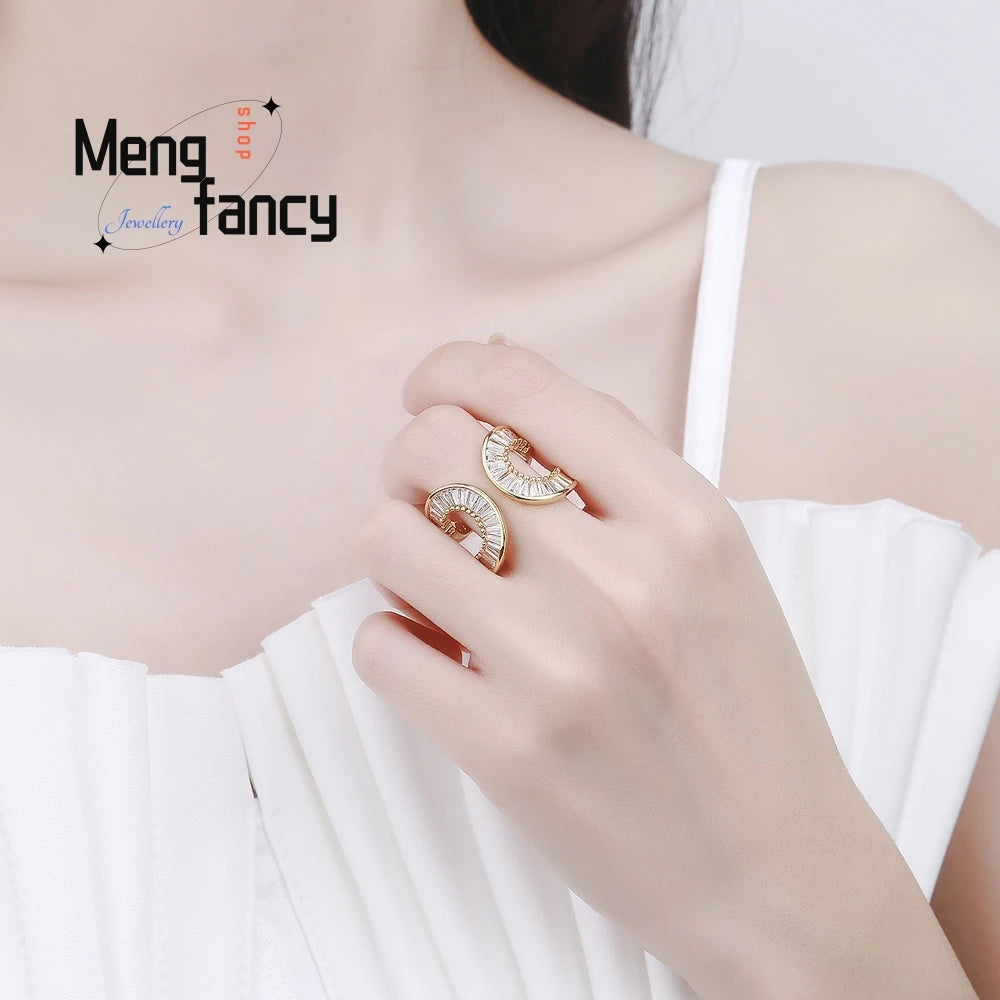 Ring Is A Fashionable And Versatile, Light Luxury Style Ring With 18K Gold And Diamond Cross Opening Fashion Jewelry Exquisite