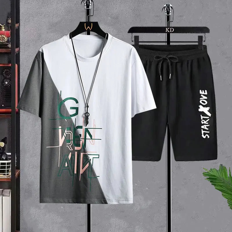 Men's T-shirt Sets Fashion Casual tracksuit men Tee Beach Shorts Sets Summer Harajuku Male Streetwear Leisure Tops men Clothes