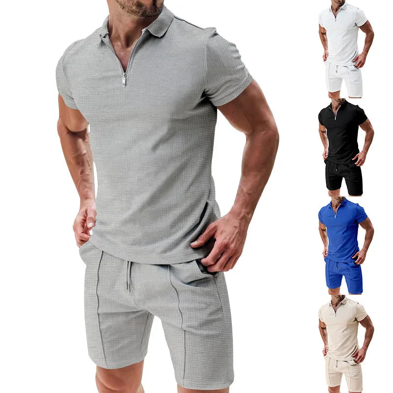 Men's Summer Polo Short‑Sleeve & Shorts Set, Trendy Casual Polo Shirt