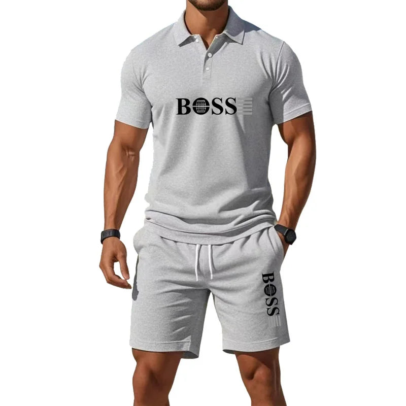 Men's Summer Casual Fashion T-Shirt Set - Men's Shorts Set, Slim Fit, Retro Money Style Collar Design