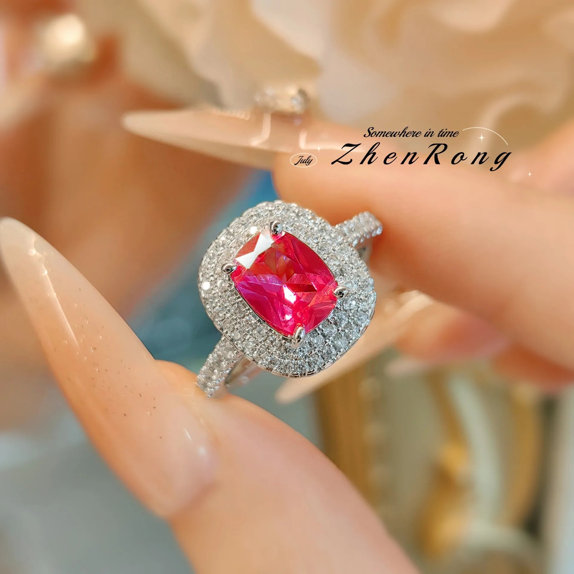 Fashion Red Corundum Ring for Women - Luxury Simulated Blood Red High-Carbon Diamond - Wedding and Engagement Exclusive Jewelry