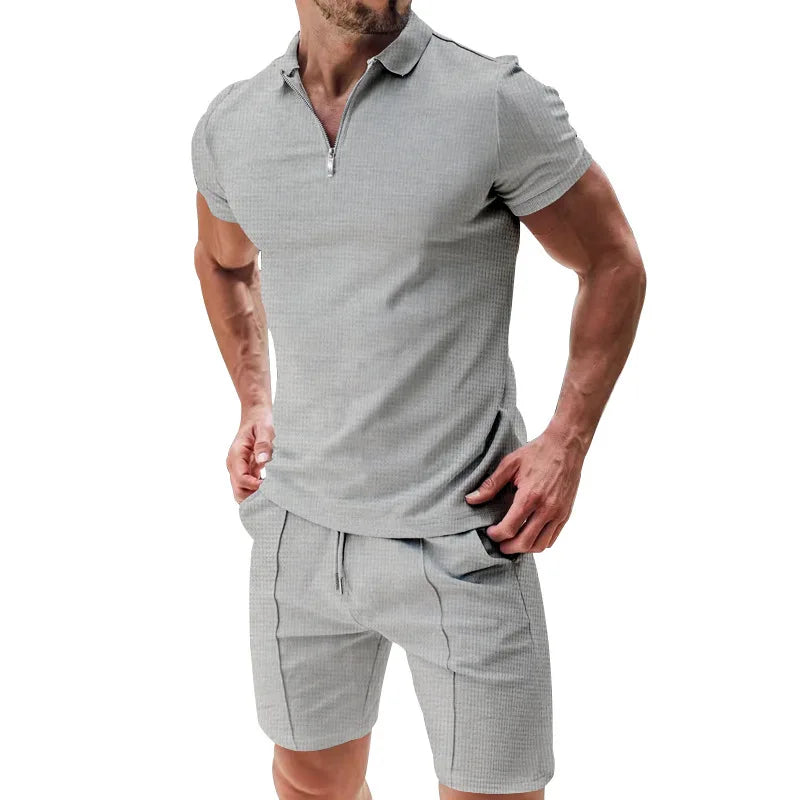 Men's Summer Polo Short‑Sleeve & Shorts Set, Trendy Casual Polo Shirt