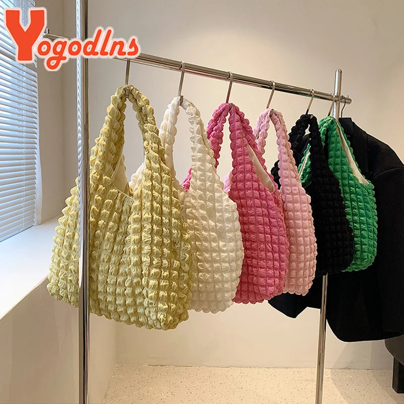 Yogodlns Summer Pleated Cloud Bag Female Candy Color Large Capacity Shoulder Bag Handbags Shopping Girls Pouch Tote Bolsas