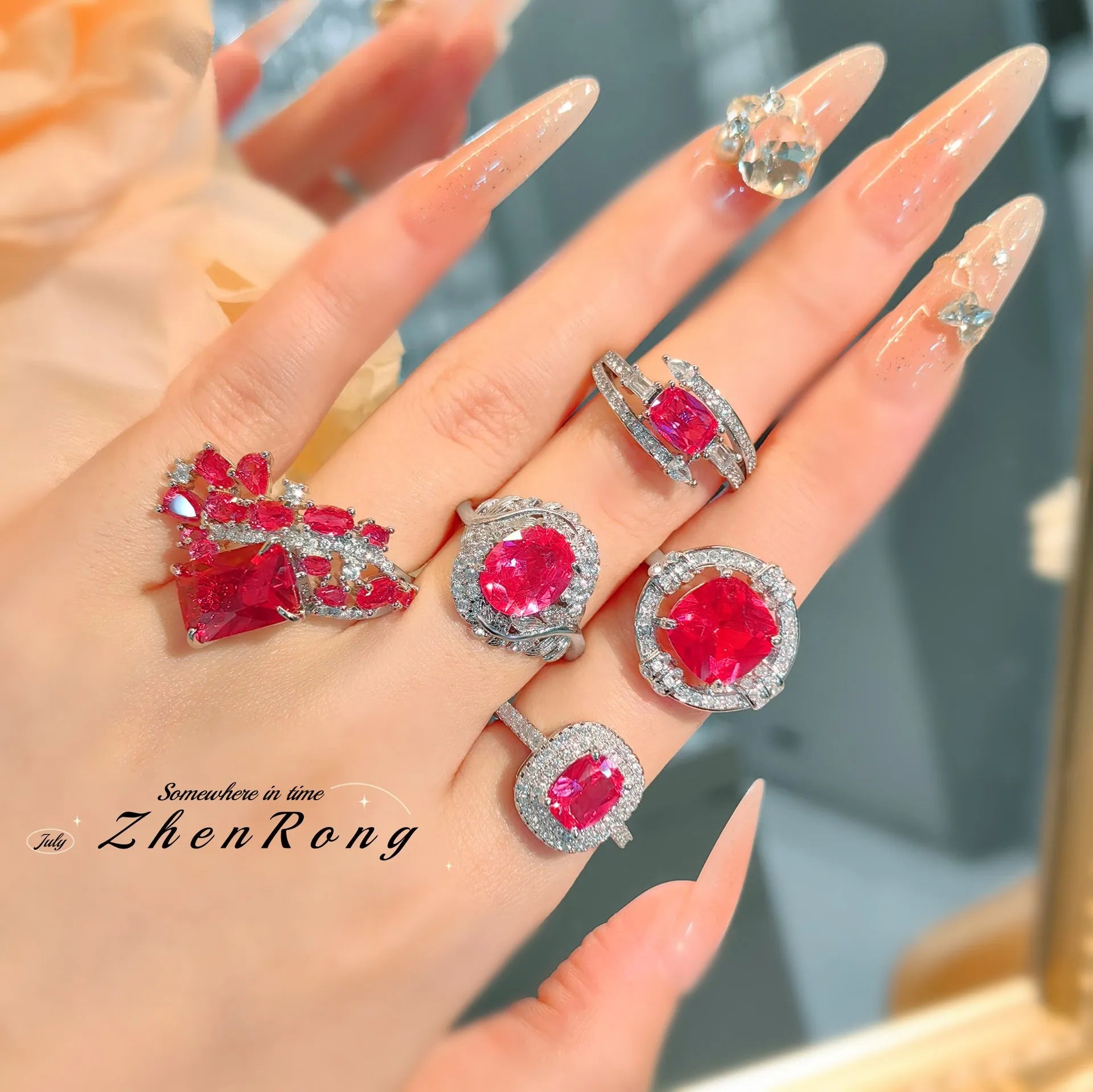 Fashion Red Corundum Ring for Women - Luxury Simulated Blood Red High-Carbon Diamond - Wedding and Engagement Exclusive Jewelry