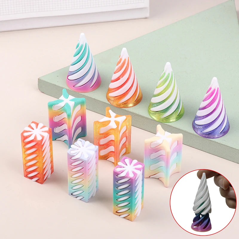 1 Piece Spiral Cone Decompression Toy 3D Printed Pyramid Impossible Pass-through Sculpture Square Pillar Helix Screw Fidget Toys