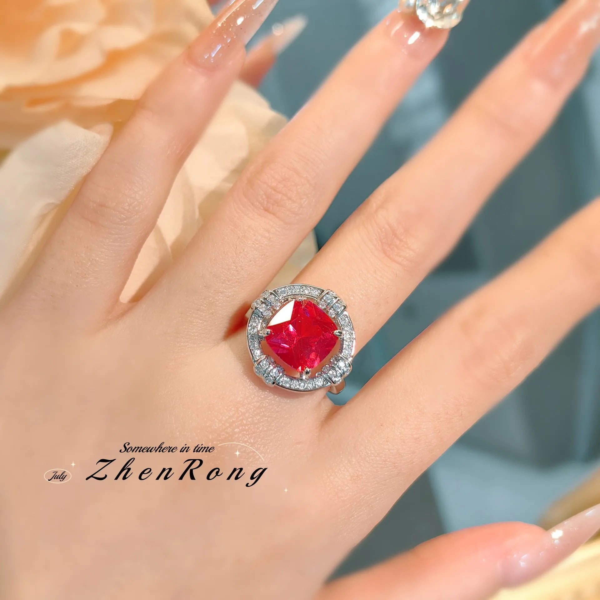 Fashion Red Corundum Ring for Women - Luxury Simulated Blood Red High-Carbon Diamond - Wedding and Engagement Exclusive Jewelry