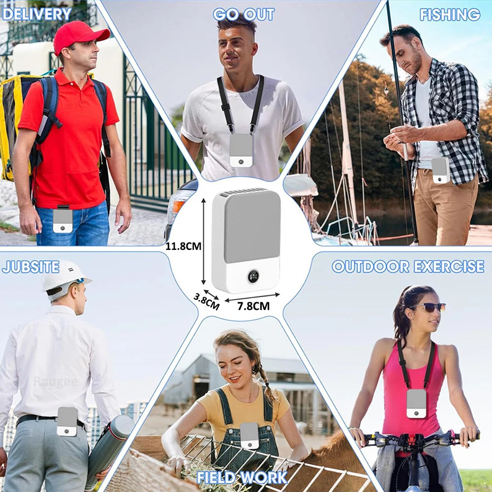 Waist Fan Portable Wearable Hanging Neck Fan USB Rechargeable Air Circulation Fan 3 Wind Speed Outdoor Bladeless Waist Clip Fan
