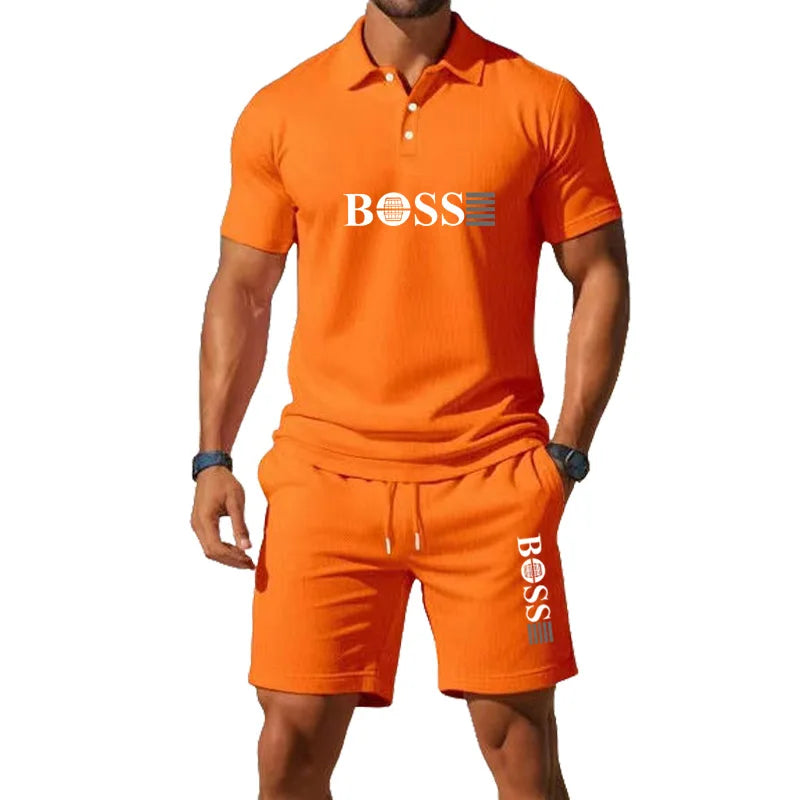 Men's Summer Casual Fashion T-Shirt Set - Men's Shorts Set, Slim Fit, Retro Money Style Collar Design