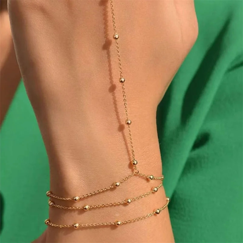Multilayer Vintage Connected Finger Ring Bracelets for Women Handmade Thin Link Chain Bracelets Friendship Party Jewelry Gifts
