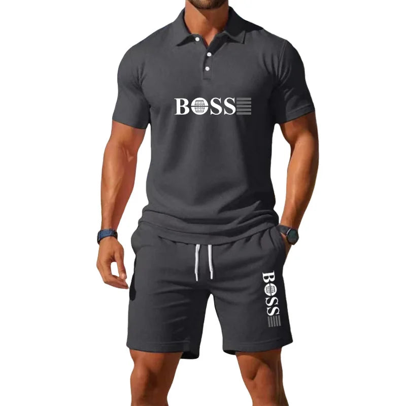 Men's Summer Casual Fashion T-Shirt Set - Men's Shorts Set, Slim Fit, Retro Money Style Collar Design