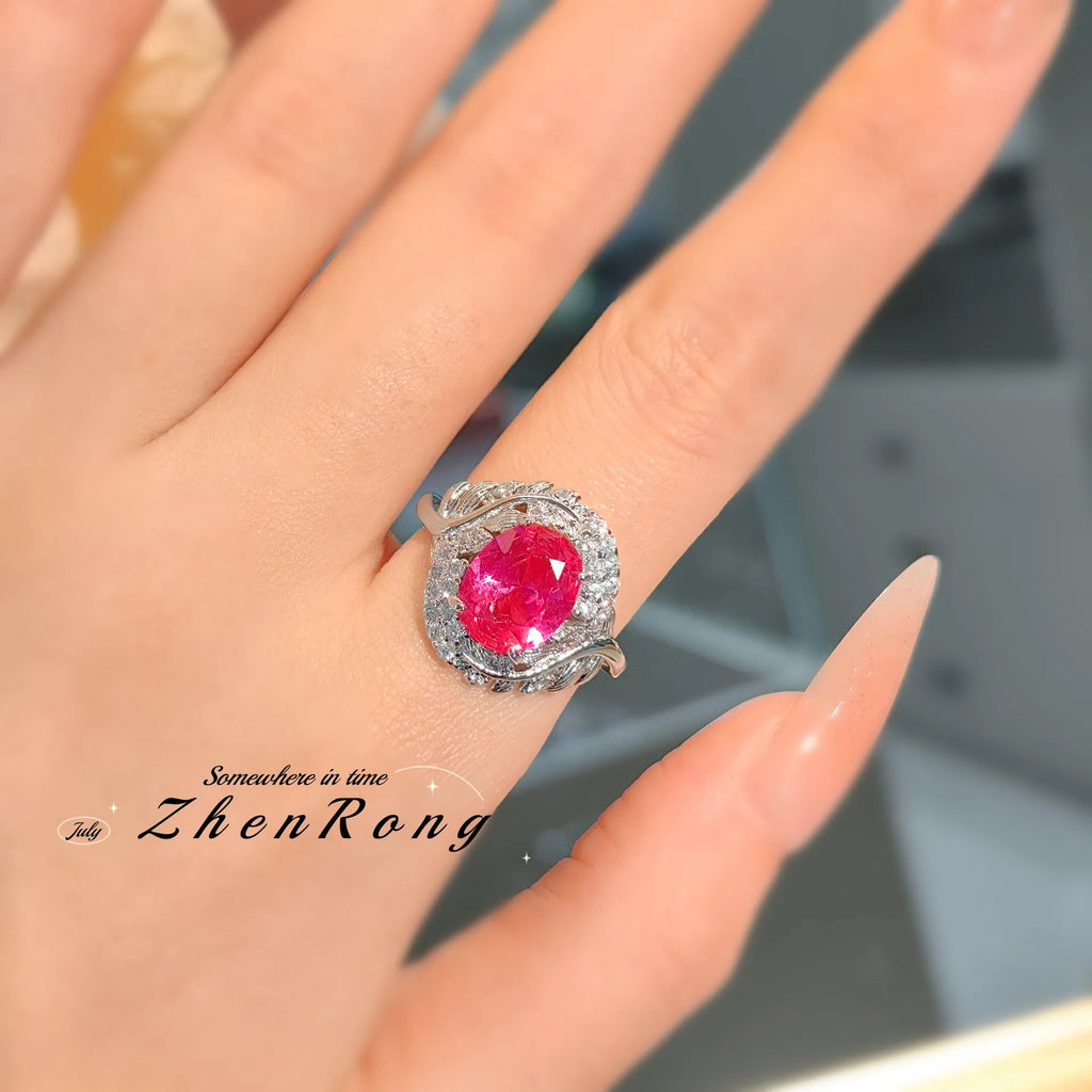 Fashion Red Corundum Ring for Women - Luxury Simulated Blood Red High-Carbon Diamond - Wedding and Engagement Exclusive Jewelry