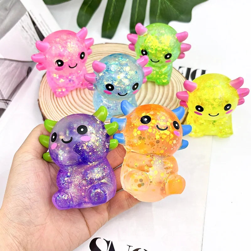 Axolotl Stress Balls Squishy Sensory Fidget Toys Stress Relief Malt Sugar Ball Cute Animal Squeeze Toys for Kids Birthday Gift