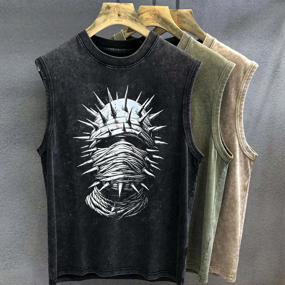 Gothic Graphic T Shirt for Men Vintage Washed Print Tank Tops Oversized Sleeveless Vest Woman Gym Y2k Clothes Streetwear Summer