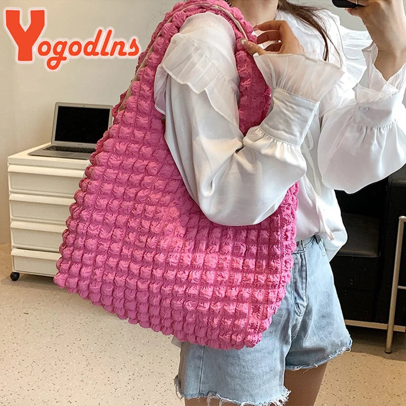 Yogodlns Summer Pleated Cloud Bag Female Candy Color Large Capacity Shoulder Bag Handbags Shopping Girls Pouch Tote Bolsas