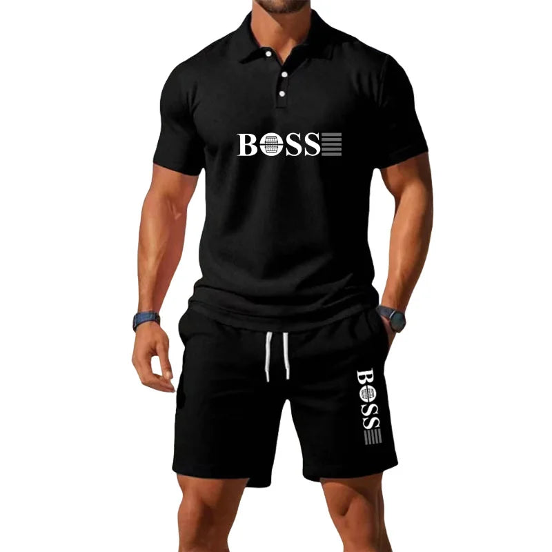 Men's Summer Casual Fashion T-Shirt Set - Men's Shorts Set, Slim Fit, Retro Money Style Collar Design