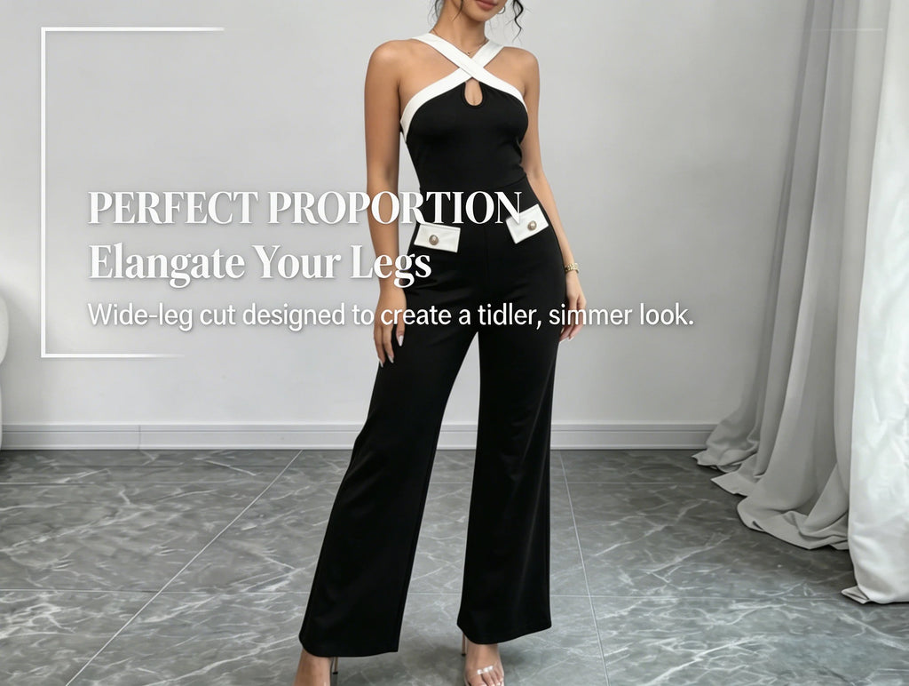 Women's Jumpsuit Crisscross Halter Neck Color-Block Design Wide Legs Pantsuit Casual Spring Summer Party Evening Formal Wear