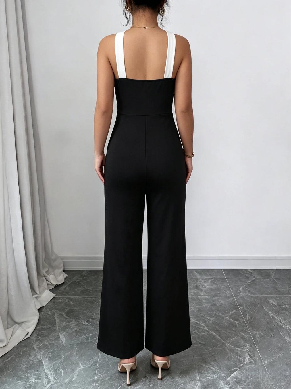 Women's Jumpsuit Crisscross Halter Neck Color-Block Design Wide Legs Pantsuit Casual Spring Summer Party Evening Formal Wear