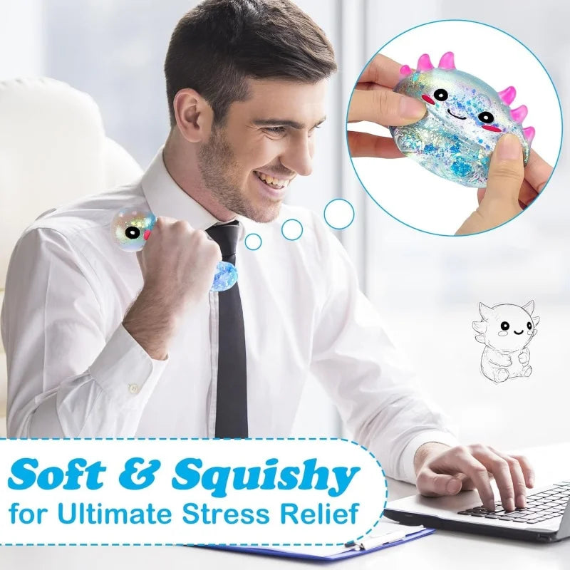 Axolotl Stress Balls Squishy Sensory Fidget Toys Stress Relief Malt Sugar Ball Cute Animal Squeeze Toys for Kids Birthday Gift