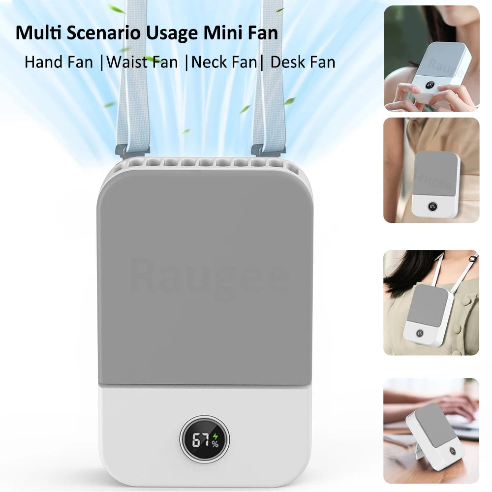 Waist Fan Portable Wearable Hanging Neck Fan USB Rechargeable Air Circulation Fan 3 Wind Speed Outdoor Bladeless Waist Clip Fan
