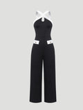 Women's Jumpsuit Crisscross Halter Neck Color-Block Design Wide Legs Pantsuit Casual Spring Summer Party Evening Formal Wear