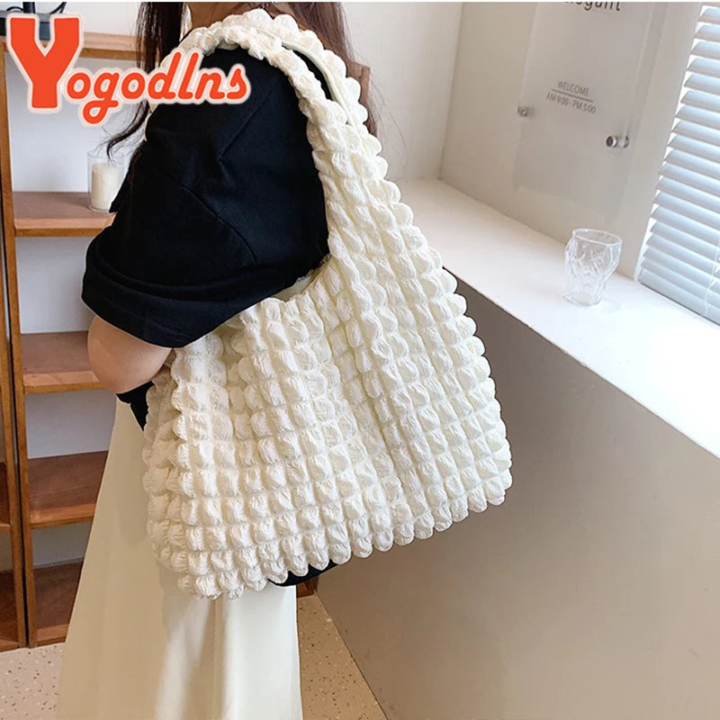 Yogodlns Summer Pleated Cloud Bag Female Candy Color Large Capacity Shoulder Bag Handbags Shopping Girls Pouch Tote Bolsas